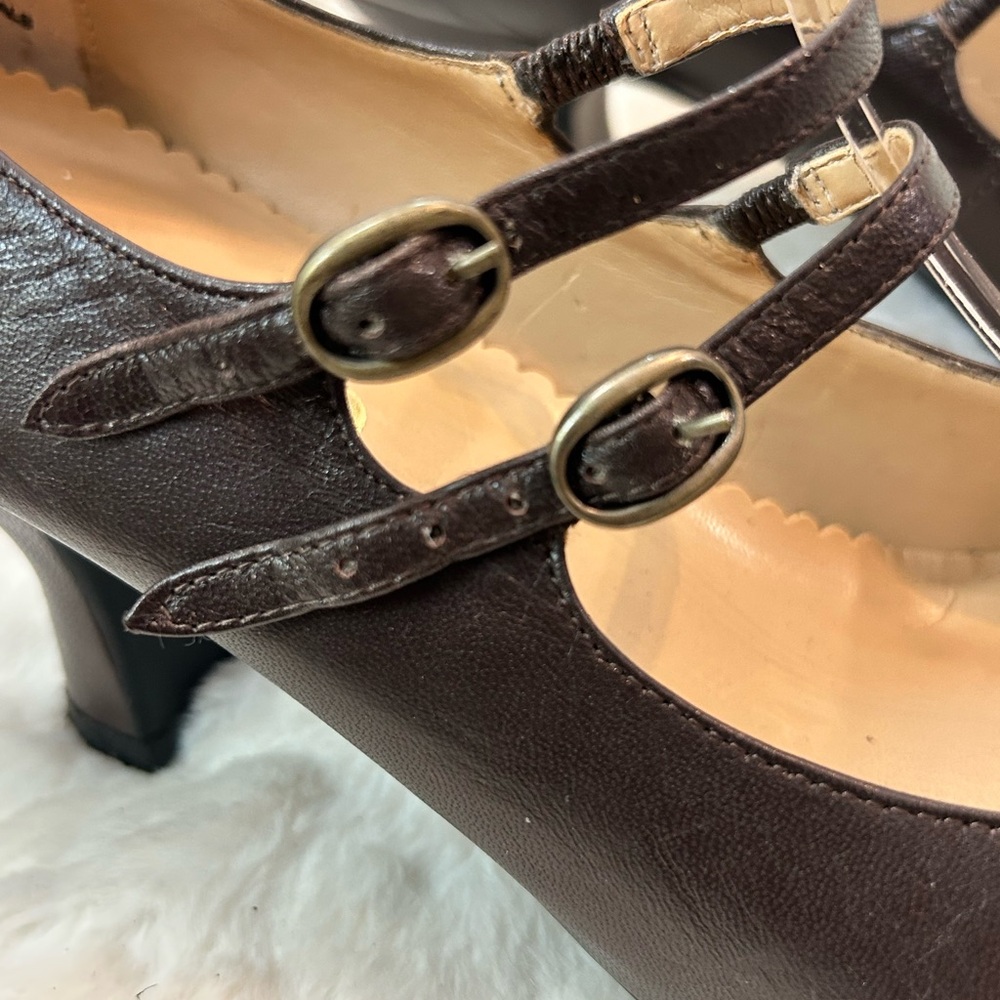 Me Too Vintage Sorima leather chocolate brown Mary Jane kitten heel size 9.5 - Picture 8 of 14